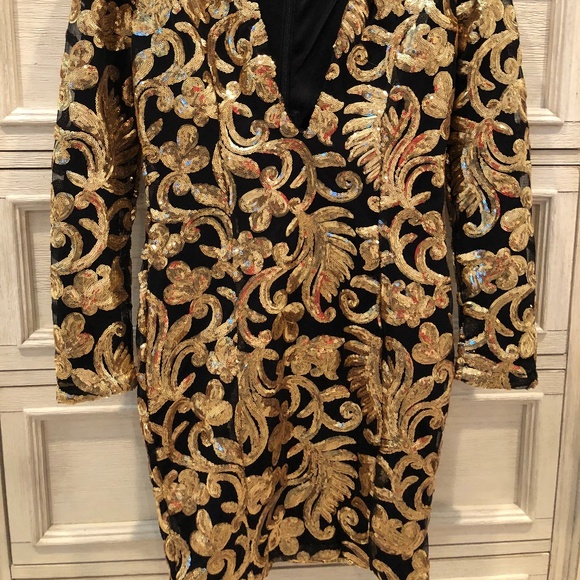 Black and Gold Sequin Mini Dress - Picture 2 of 6